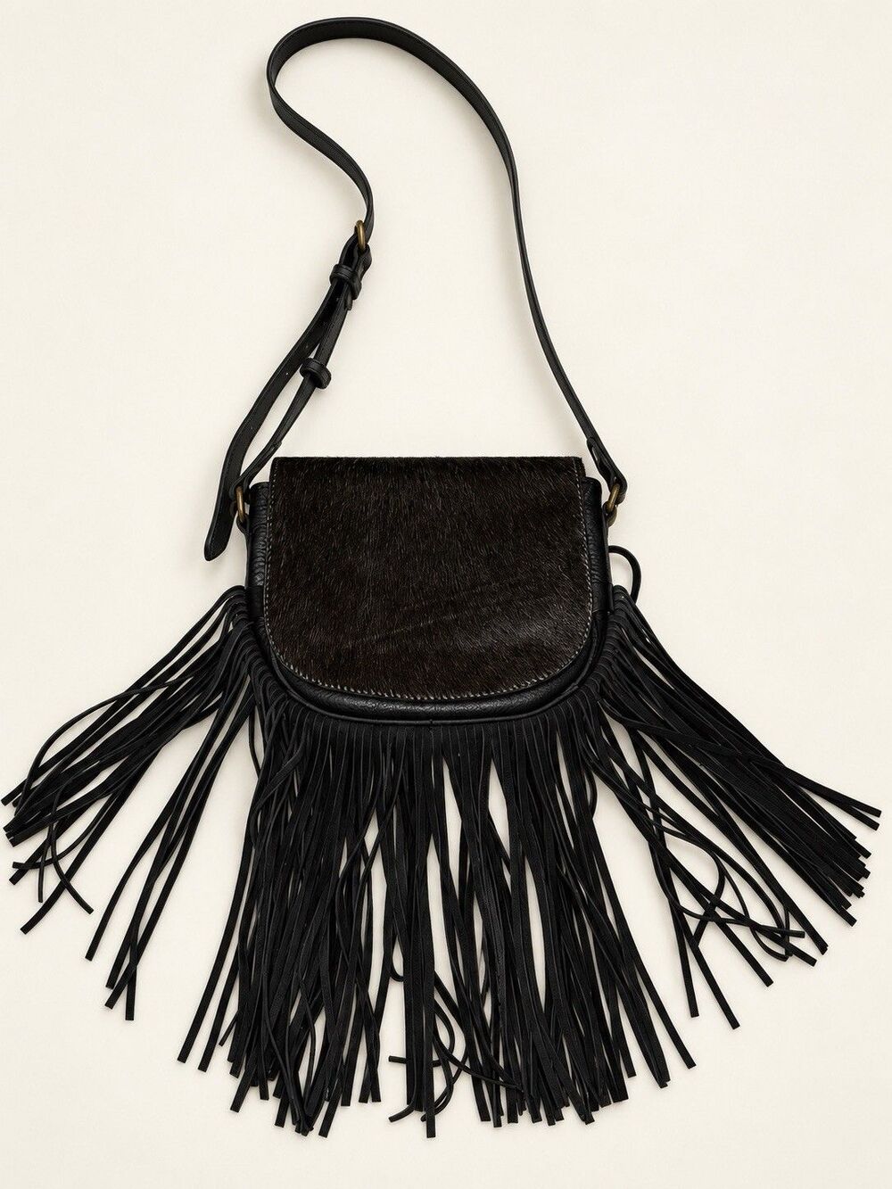 Will Leather Goods Black Hair On Hide Fringe Crossbody Bag Western Boho $495